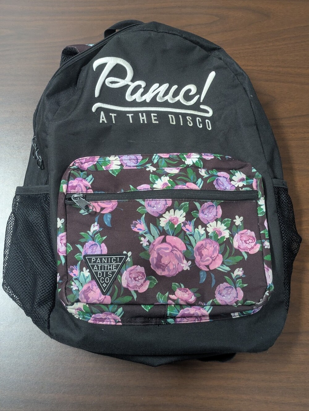 Black Backpack with Floral Front Pocket. Panic At The Disco!